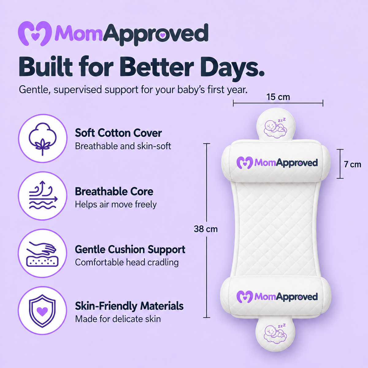 MomApproved™ PureShape 4 Zone Baby Head Support Pillow